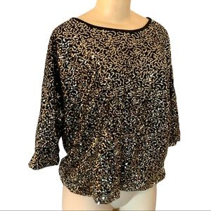 CLEO Petite Gold Sequin Glitter Glam Gem Embellished SL Dress Black Blouse